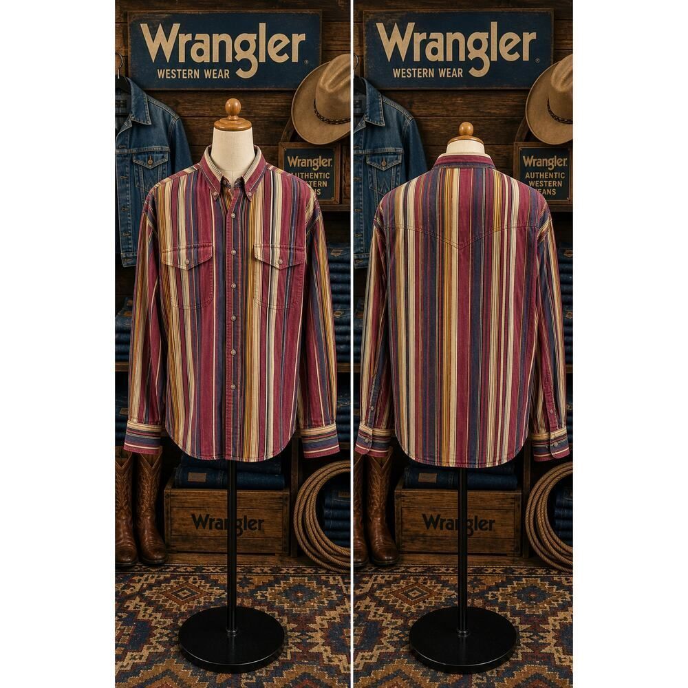 Wrangler Western Striped Shirt XXL Vintage Cowboy Button Down